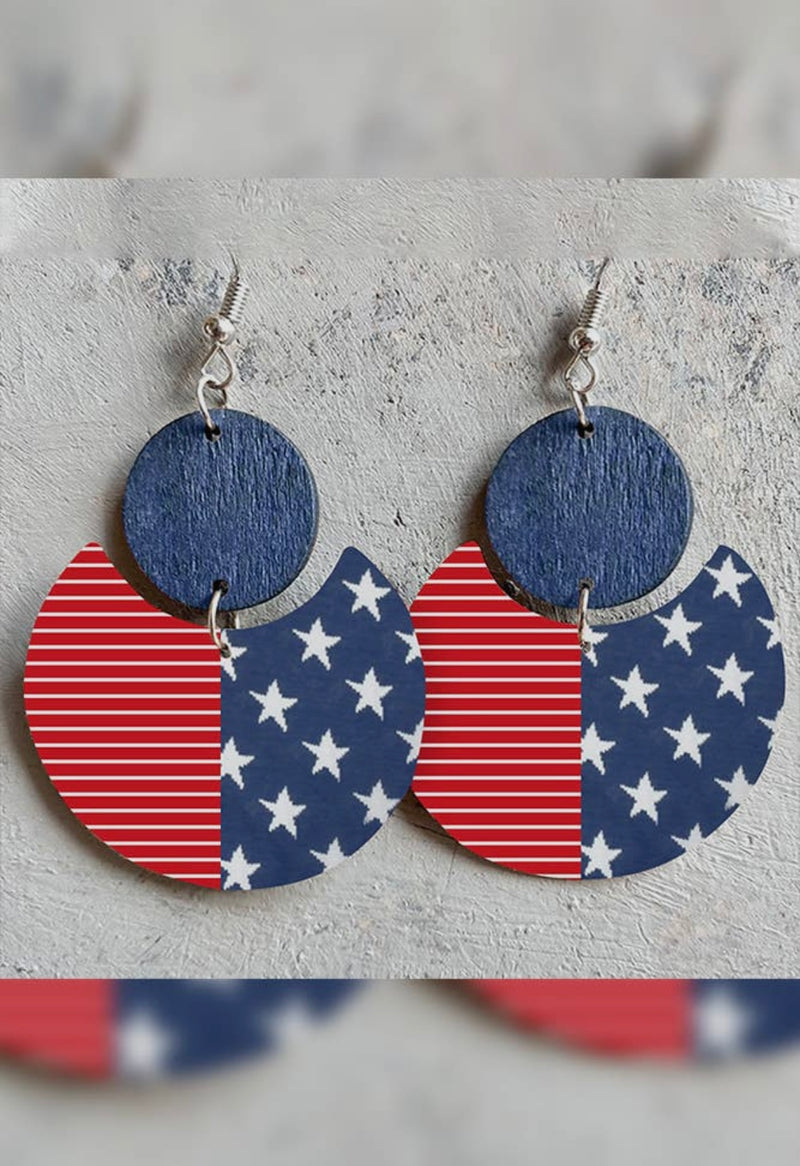 American Flag Print Wooden Earrings