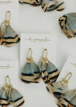 Brown Striped Fall Feather Statement Tassel Earrings
