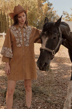 Embroidered Button-up Dress