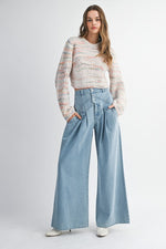 Pintuck Wide Leg Jeans