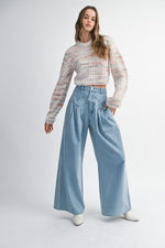 Pintuck Wide Leg Jeans