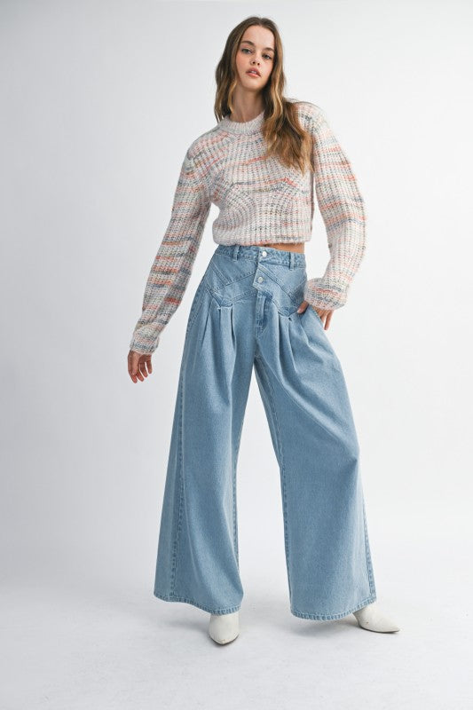 Pintuck Wide Leg Jeans
