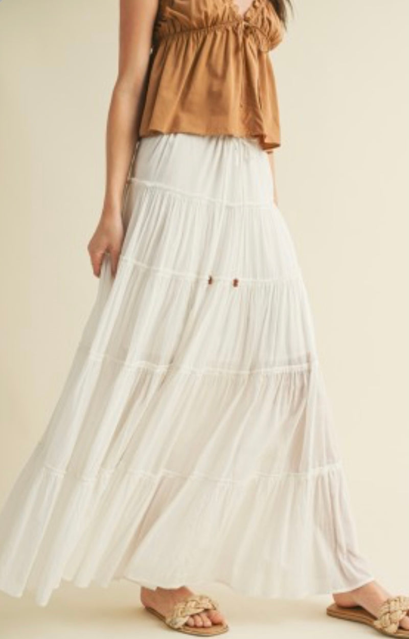 Drawstring Detail Tiered Maxi Skirt