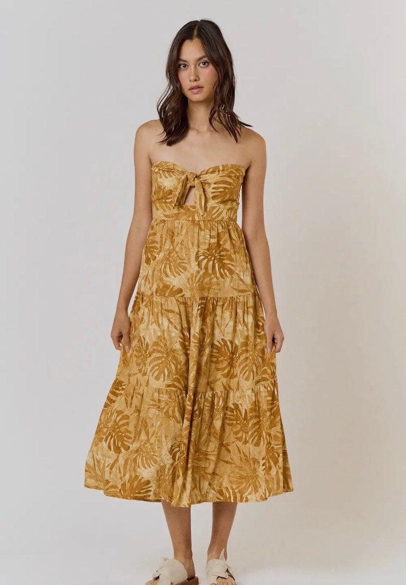 Front Tie Strapless Maxi Dress