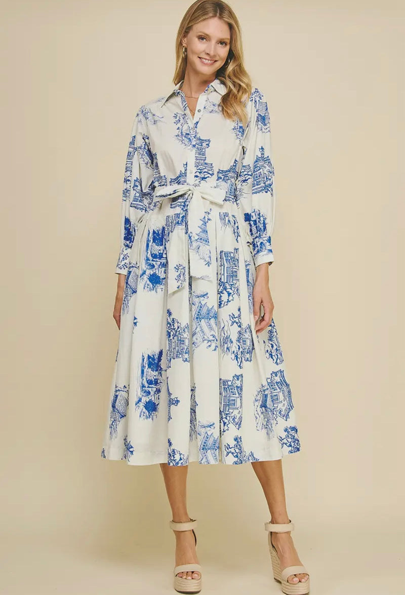 Print Shirt Midi Dress