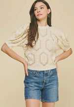 Puffed Sleeve Embroidered Sweater