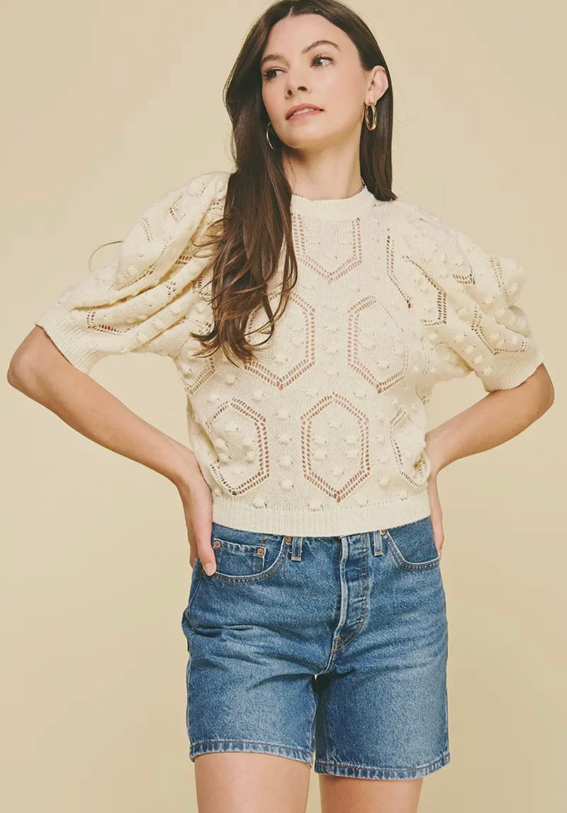 Puffed Sleeve Embroidered Sweater