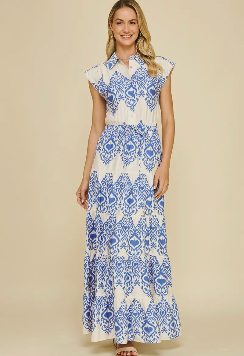 Geometric Print Tiered Maxi Dress