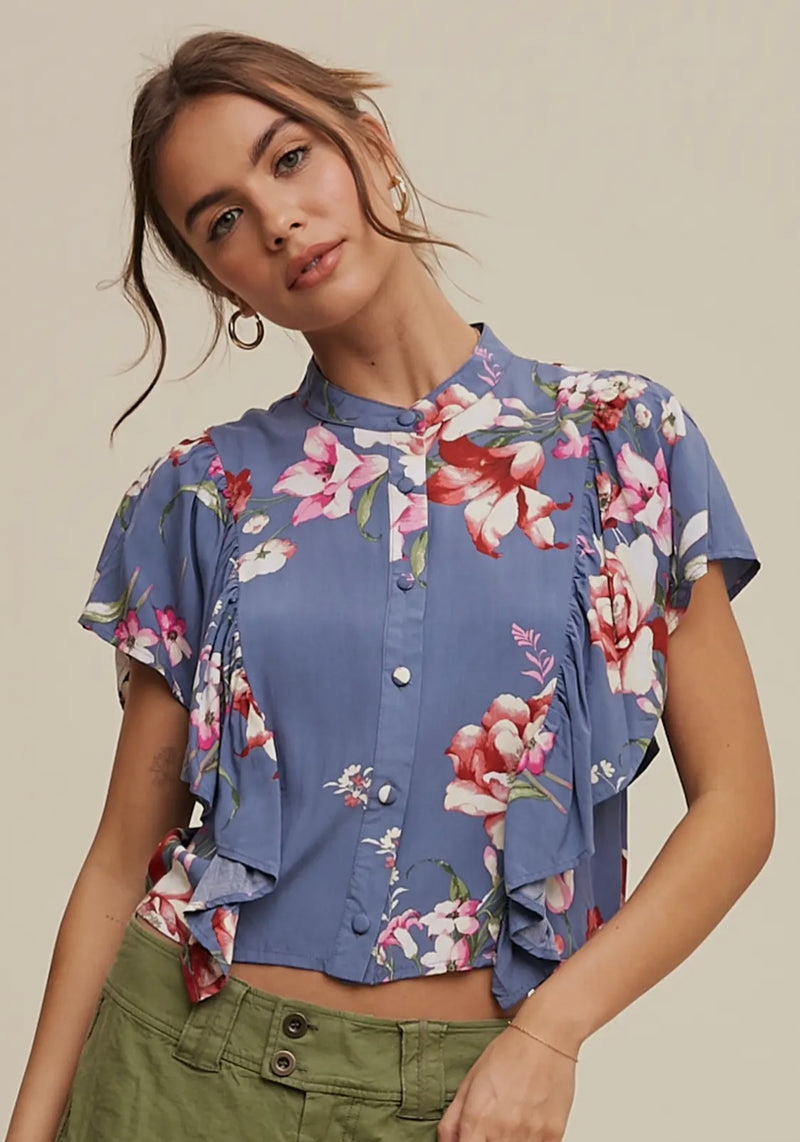 Floral Flutter Sleeve Blouse