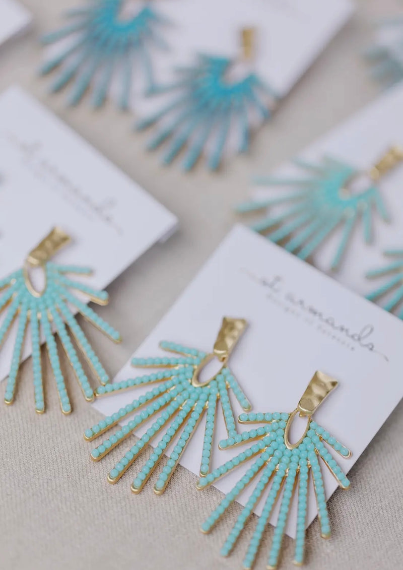 Light Turquoise Sunburst Statement Drop Earrings