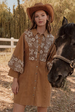 Embroidered Button-up Dress