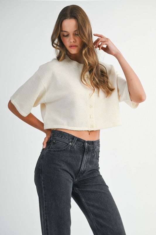 Elbow Sleeve Crop Cardigan