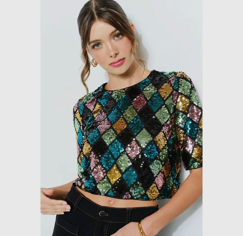 Sequin Diamond Pattern Top