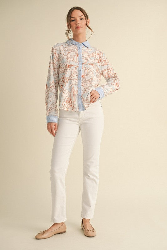 Flower Print Button-up Top