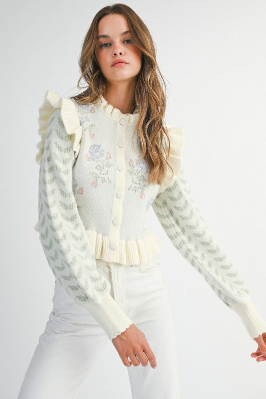 Floral Ruffle Knit Cardigan