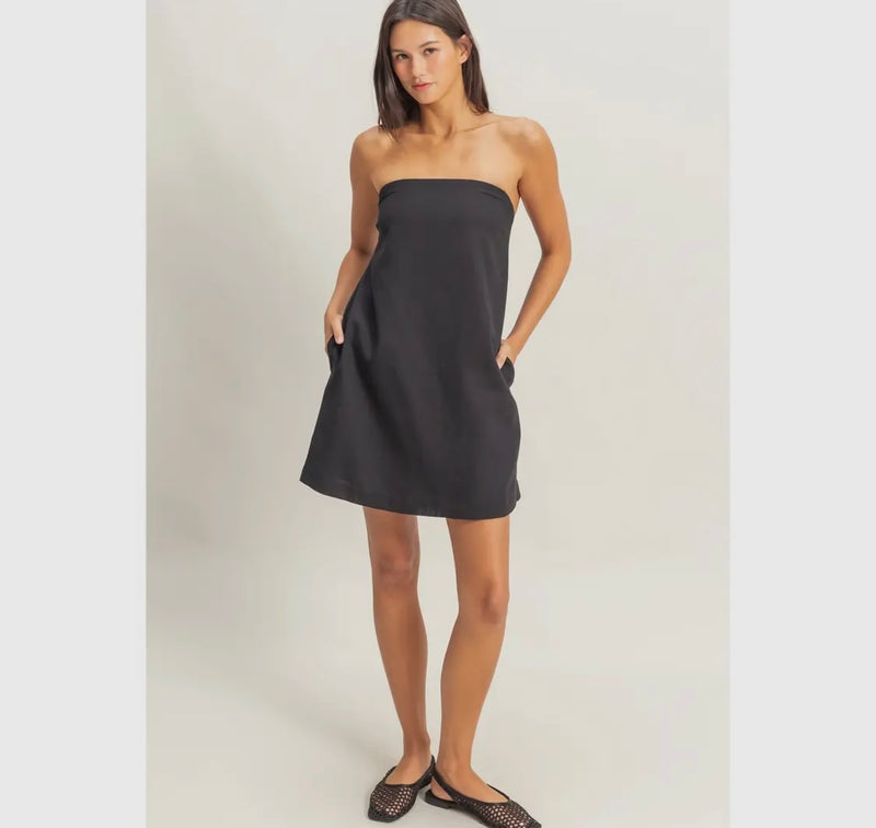 Sand Washed Strapless Mini Dress