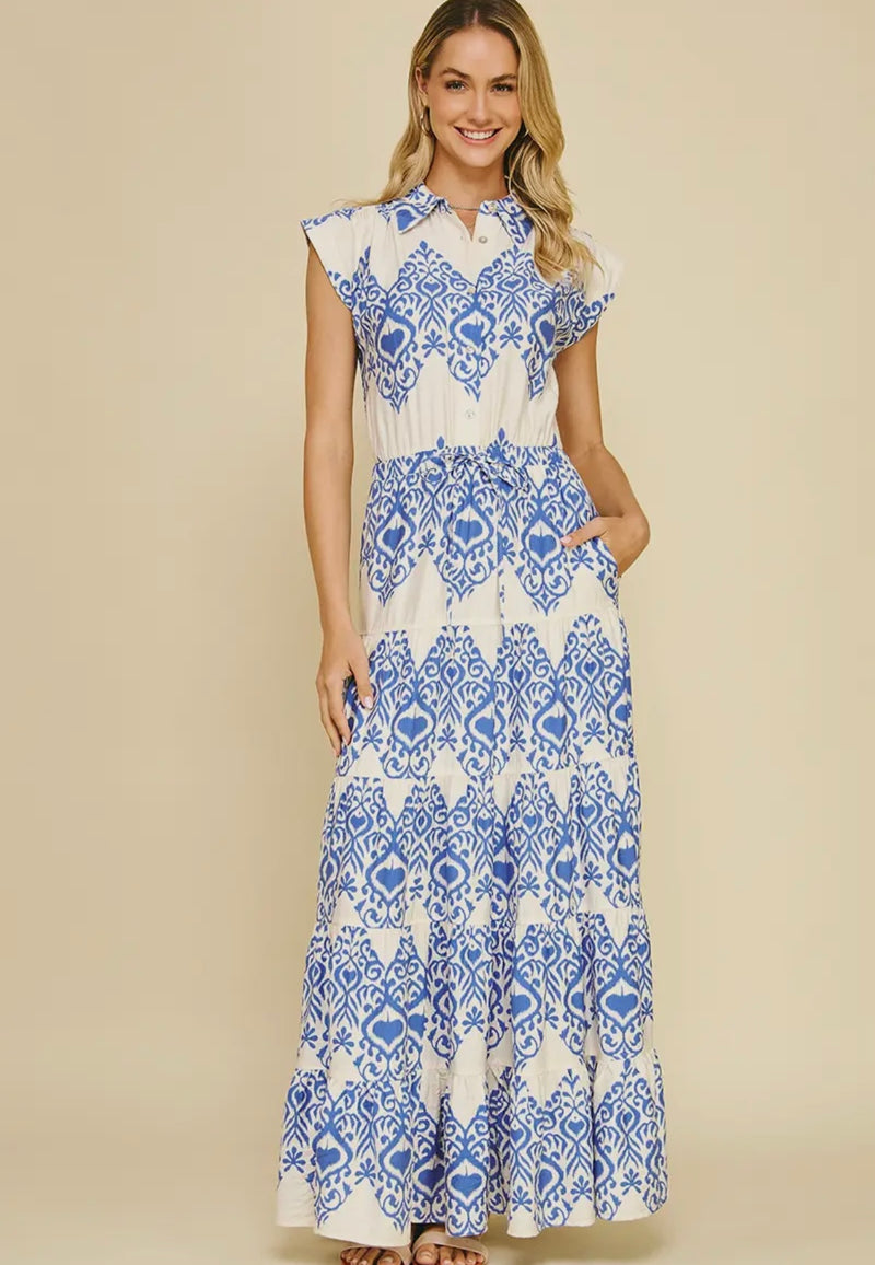 Geometric Print Tiered Maxi Dress