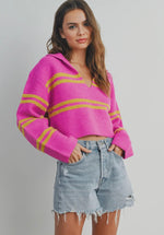 Stripe Crop Collar Sweater