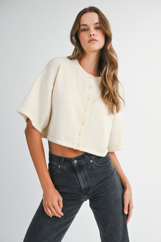 Elbow Sleeve Crop Cardigan