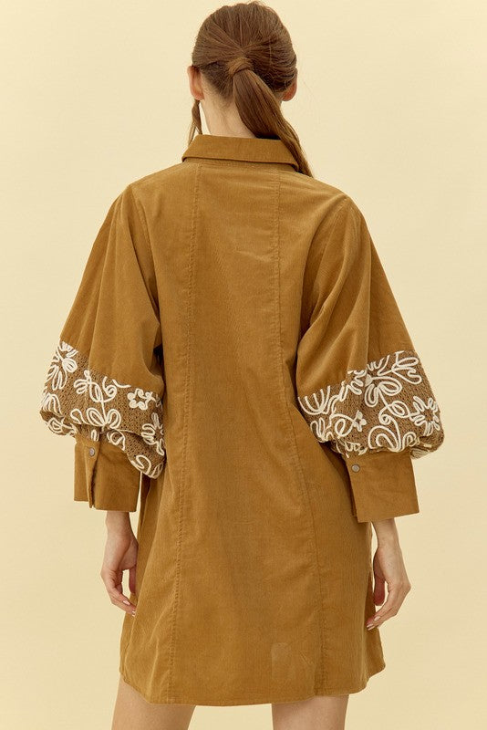Embroidered Button-up Dress