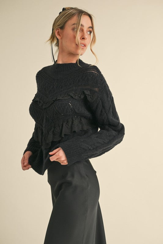 Lace Trim Pointelle Sweater