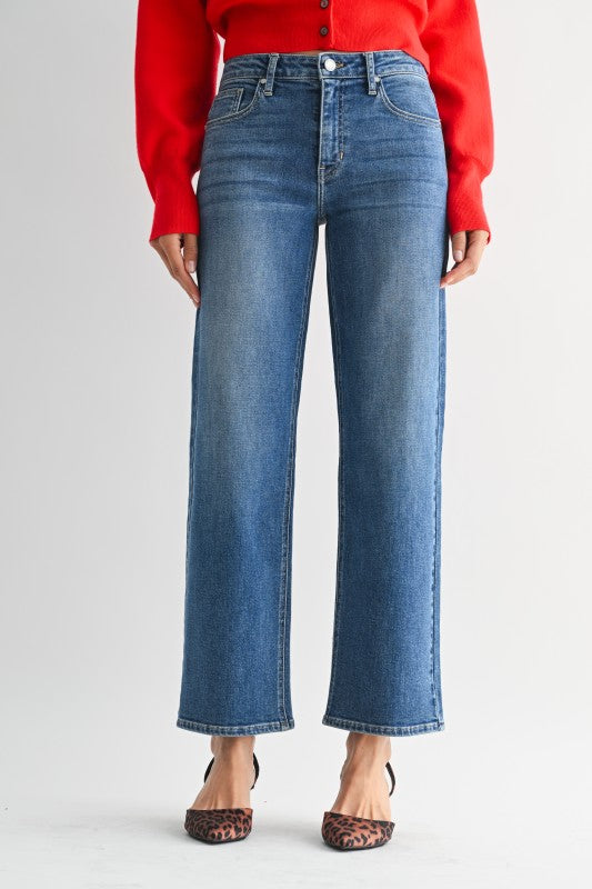 Mid Rise Slim Wide Leg Denim