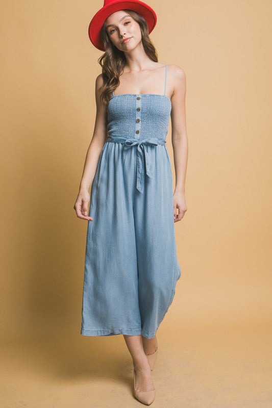 Smocked Wide Leg Jumpsuit