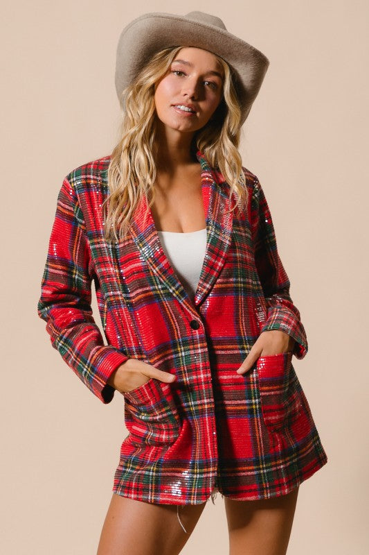 Plaid Sequin Patch Jacket