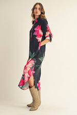 Button Down Floral Midi Dress