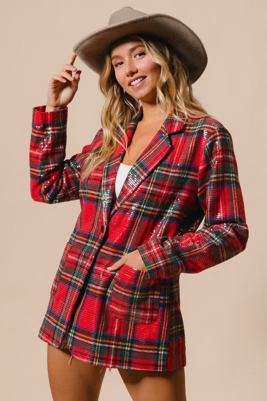 Plaid Sequin Patch Jacket
