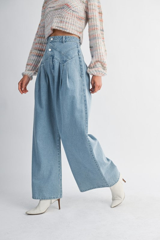 Pintuck Wide Leg Jeans