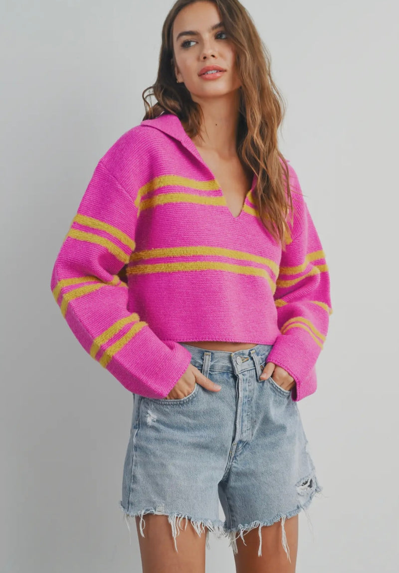 Stripe Crop Collar Sweater