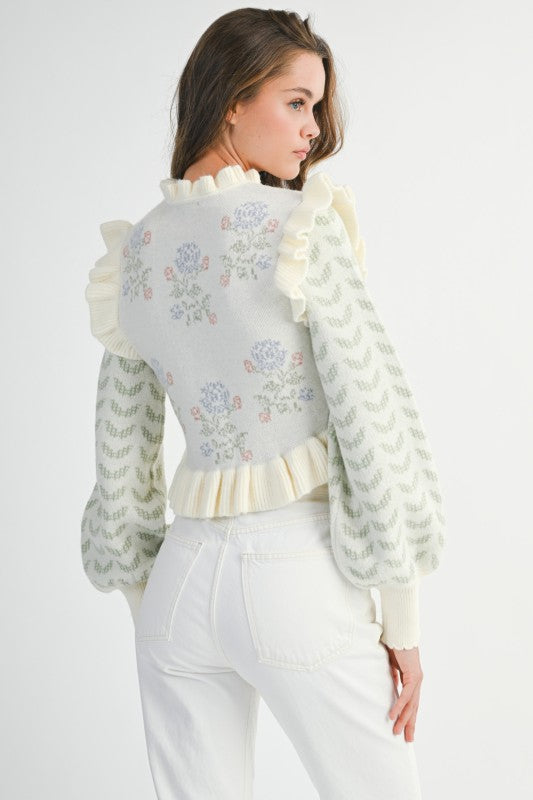 Floral Ruffle Knit Cardigan