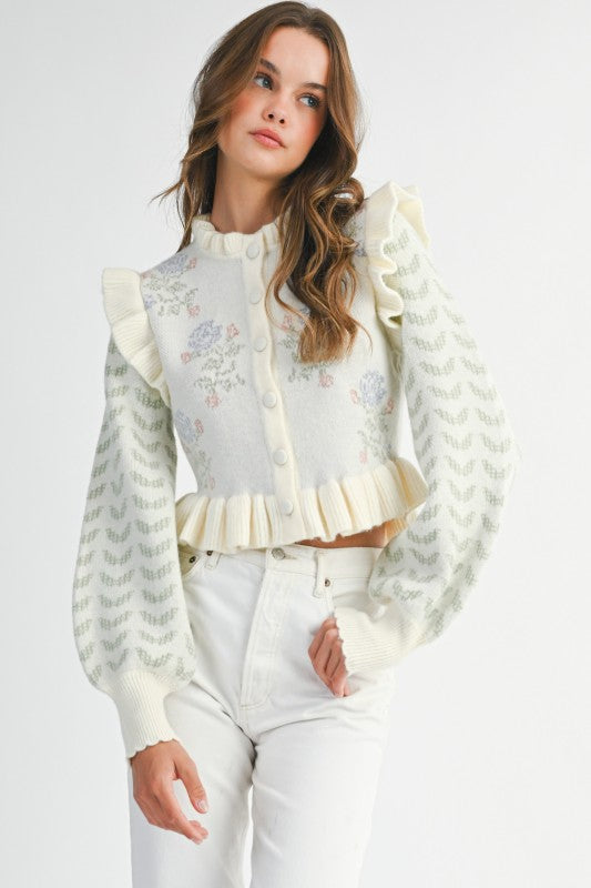 Floral Ruffle Knit Cardigan