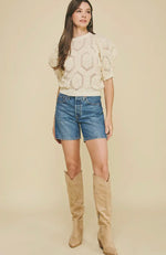 Puffed Sleeve Embroidered Sweater