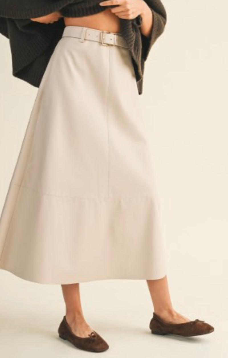 Belted Flare Cut Edge Skirt