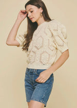 Puffed Sleeve Embroidered Sweater
