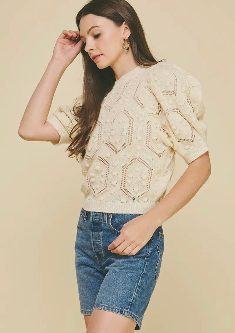 Puffed Sleeve Embroidered Sweater