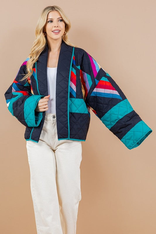 Geometric Shawl Collar Quilted Jacket