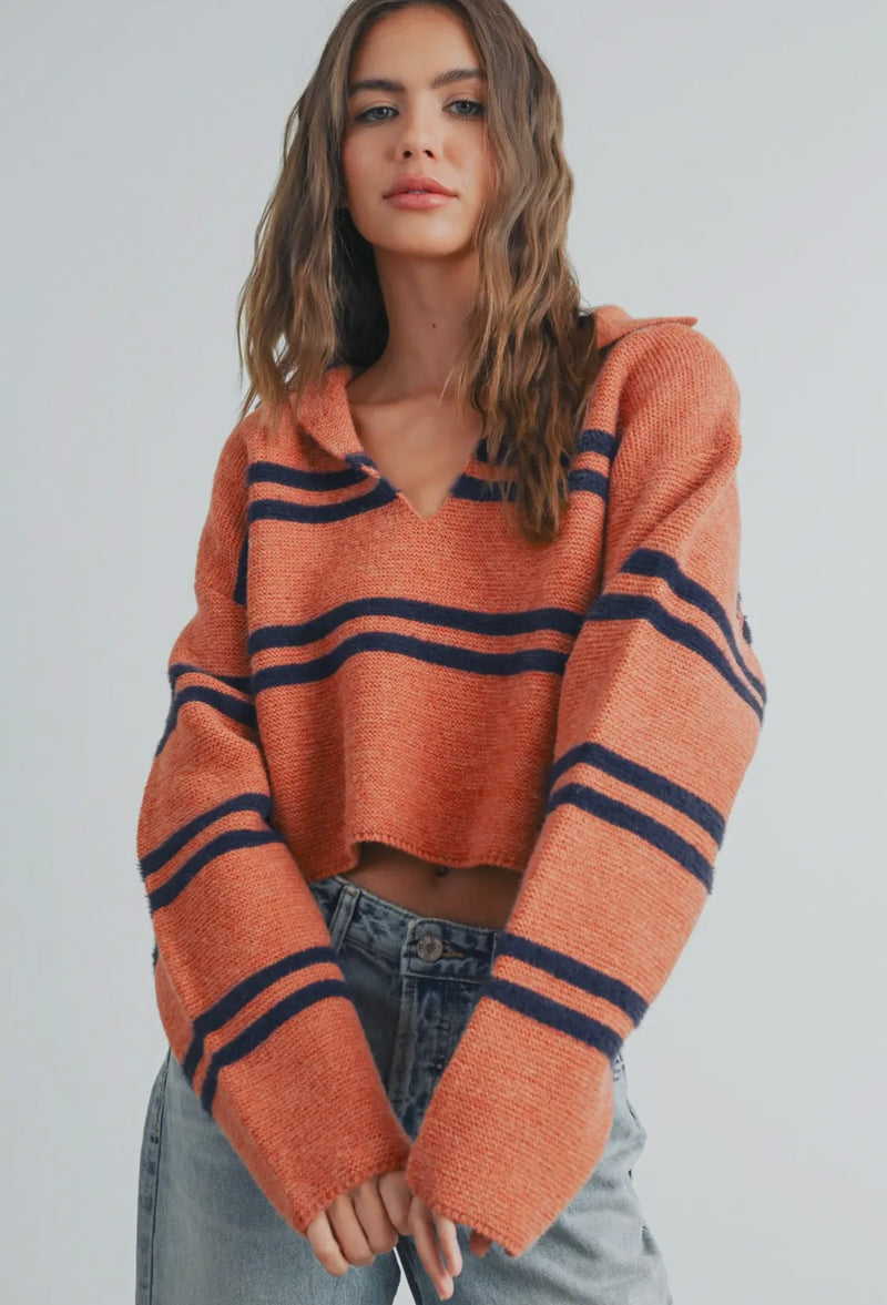 Stripe Crop Collar Sweater