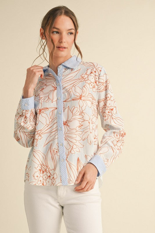 Flower Print Button-up Top