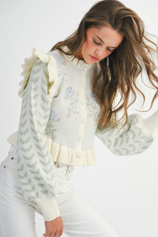 Floral Ruffle Knit Cardigan
