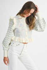 Floral Ruffle Knit Cardigan