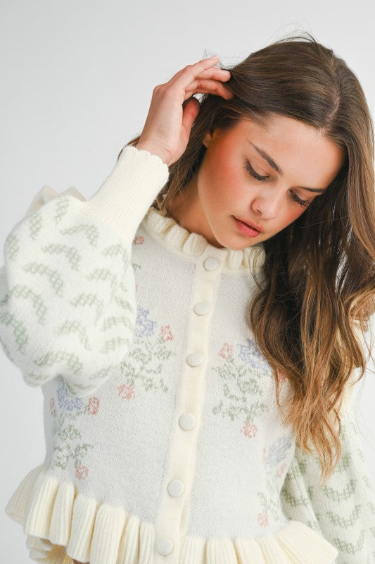 Floral Ruffle Knit Cardigan