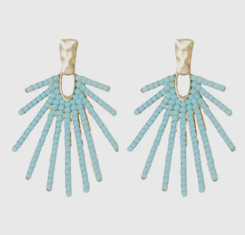 Light Turquoise Sunburst Statement Drop Earrings