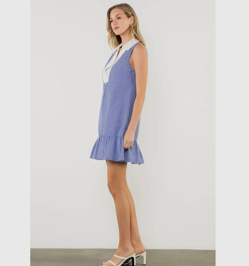 Contrast Collar V-Neck Dress