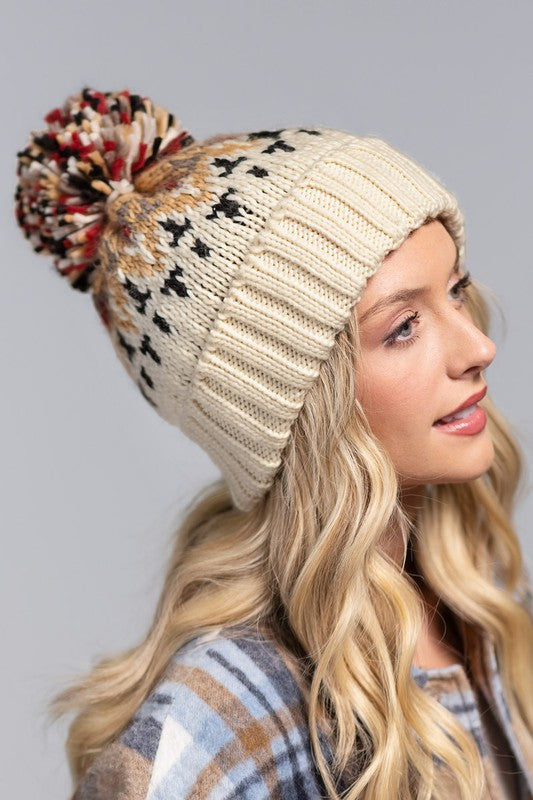 Multicolor Pompom Beanie