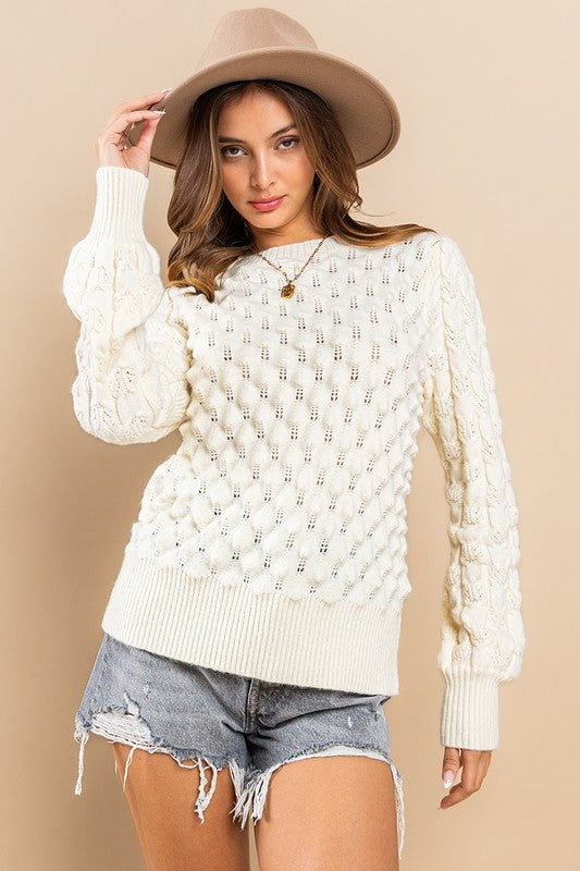 Two Tone Textured Sweater Top
