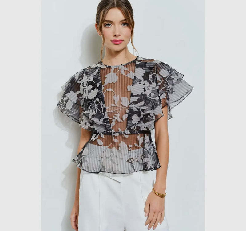 Sheer Floral Stripe Blouse