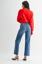 Mid Rise Slim Wide Leg Denim
